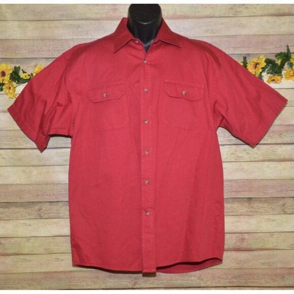Wrangler Red Cotton Work Shirt Short Sleeve Western Pockets Men's L Classic - Picture 1 of 6